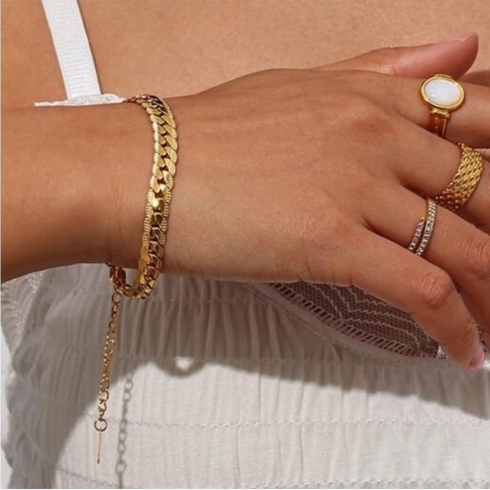 NEW 18K GOLD FLAT CUBAN CHAIN BRACELET